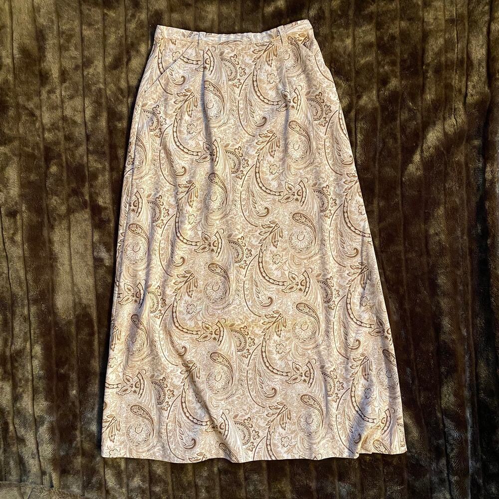PENDLETON XS Brown Paisley on Tan Long A-Line‎ Skirt Microfiber Fabric